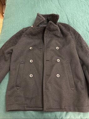 Men's Charcoal Double-Breasted Peacoat Jacket